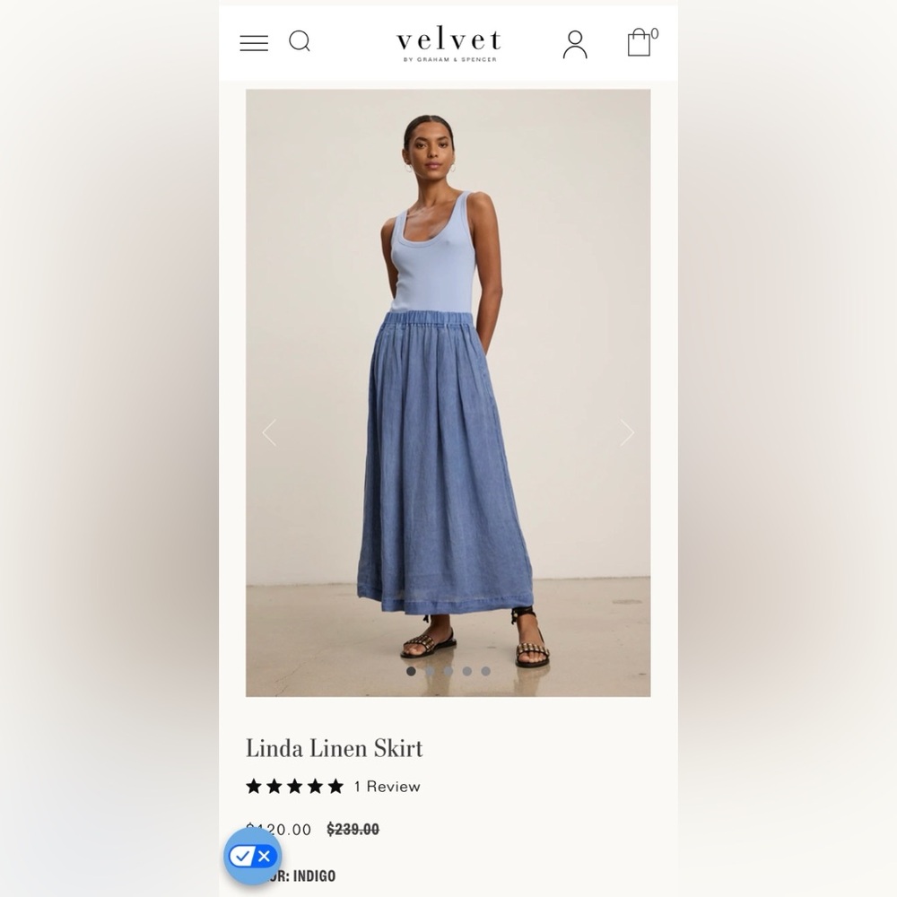 Velvet By Graham & Spencer M Light Blue A-Line Flowy Long Skirt w/ Pockets